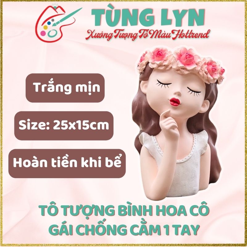 Tô Tượng Bình Hoa Cô Gái Chống Cằm 1 Tay