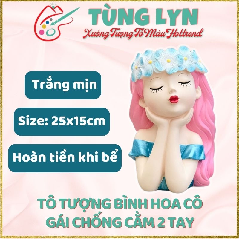 Tô Tượng Bình Hoa Cô Gái Chống Cằm 2 Tay