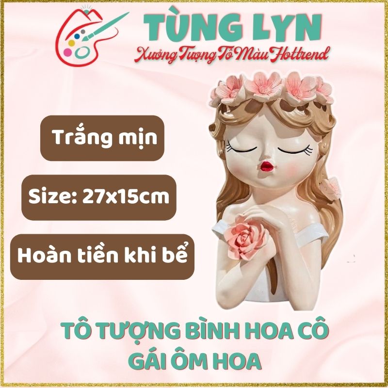 Tô Tượng Bình Hoa Cô Gái Ôm Hoa